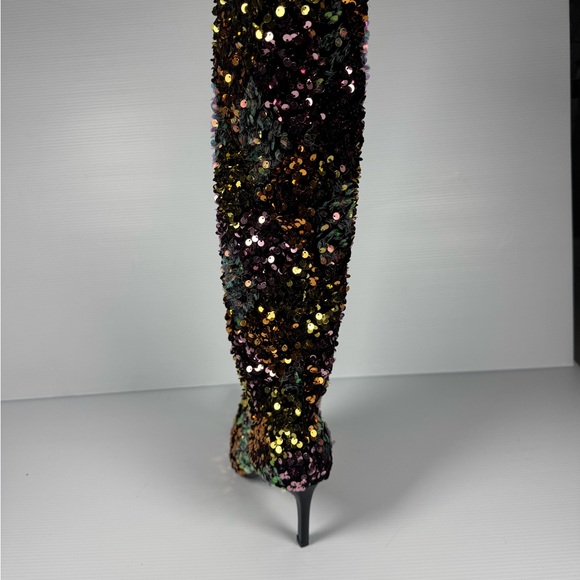 Azalea Wang Jimena3 Multi Sequin Knee High Heel Boots Disco Festival Party Sz 6 - Picture 3 of 6